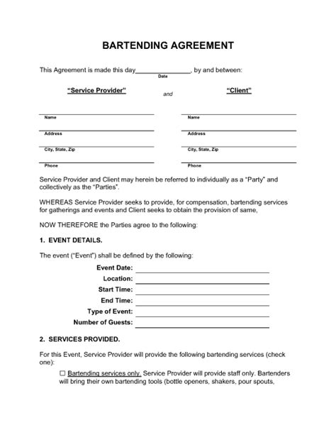 bet contract template|Bartending Agreement .
